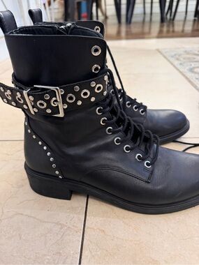 Zara Black Grommet Lace-Up Combat Boots